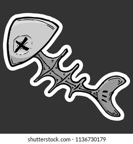 Skeleton from the fish. Vector illustration of a fish skeleton. Hand drawn doodle bones of fish.
