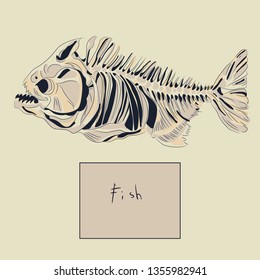 Skeleton fish.  Vector image.  Logo. Postcard.  Symbol.  Emblem.


