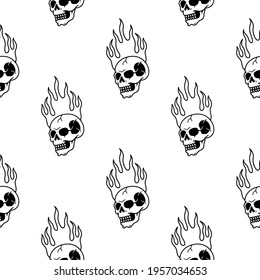 skeleton flame on a white background seamless pattern