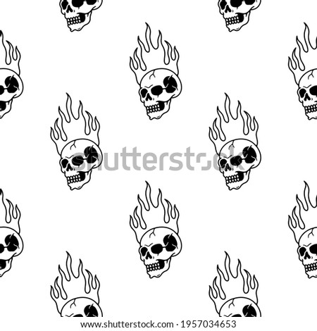 skeleton flame on a white background seamless pattern