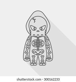 skeleton flat icon with long shadow, line icon