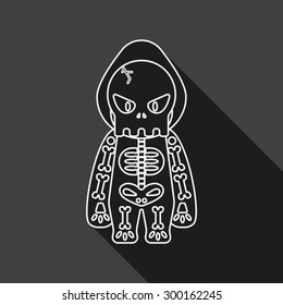 skeleton flat icon with long shadow, line icon
