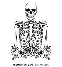 Skeleton with flower ornament Hand drawn