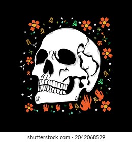 Skeleton With Flower Vector illustration