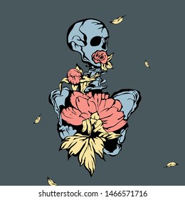 Skeleton with flowers in vector