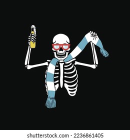 skeleton football fans and drink vector illustration