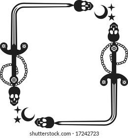 Skeleton frame with natural grunge elements and swords. One color.