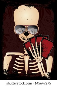 Skeleton gambler with sunglasses poker, vector