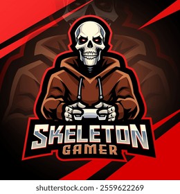 Skeleton gamer esport mascot logo design