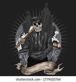 Skelettgangster mit Baseballschläger, Vektorgrafik  