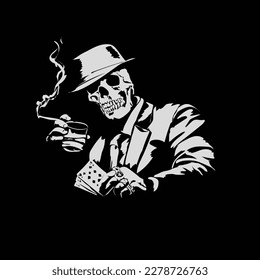 Skeleton  gangster black background  gambler