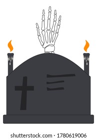 Skeleton gets up from the grave. Vector illuctration for Halloween design. Isolated on a white background