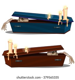 The skeleton gets out of the coffin. Vector illustration.