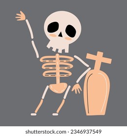 Skeleton ghost . Halloween cartoon characters . Vector .