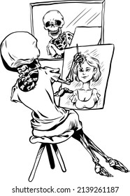 Skeleton girl is drawing herself