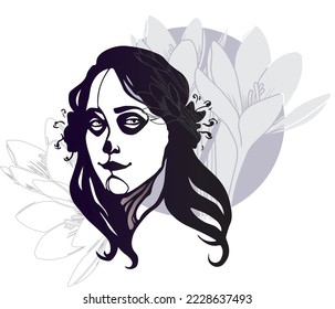 Skeleton girl in flowers in the style of the Mexican holiday "The Day of the Dead"