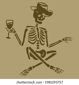 The skeleton with a glass of wine