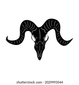 Skeleton goat black, cartoon isolated on white background, vector illustration for design and decor, Halloween, sticker, template