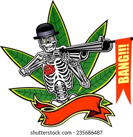 Skeleton with grass and Rifle. Bang Shoot