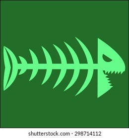 skeleton of green fish isolated on a green background