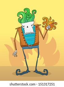 Skeleton with green flames out of its skull 