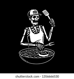 SKELETON GRILL MASTER BARBECUE BLACK BACKGROUND