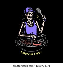 SKELETON GRILL MASTER BARBECUE PARTY COLOR BLACK BACKGROUND