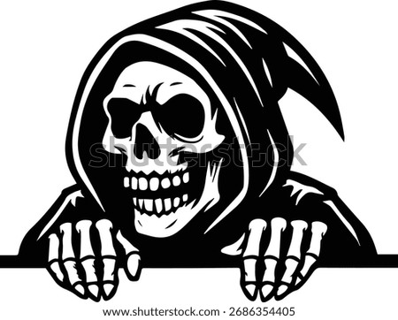 Skeleton Grim Reaper Peeking | Gothic Skull Horror Clipart | Spooky Skeleton peeking design