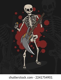 Skeleton guitar hand drawn illustration design concepts