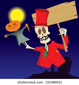 skeleton Halloween climbs out of the grave vector illustration
