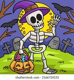 Skeleton Halloween Colored Cartoon Illustration