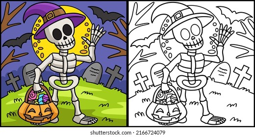 Skeleton Halloween Coloring Colored Illustration