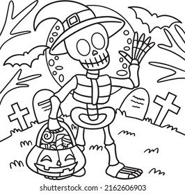 Skeleton Halloween Colorea Page for Kids