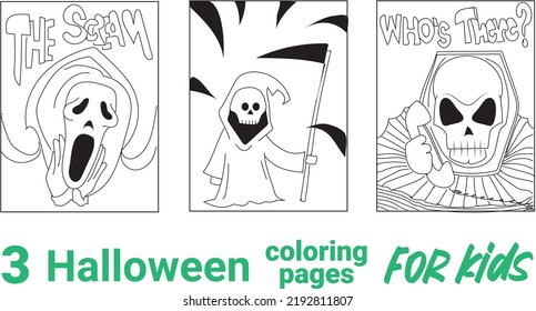 Skeleton Halloween Coloring Page for Kids. Coloring book for adult and kids. Black and White Cartoon Illustration.