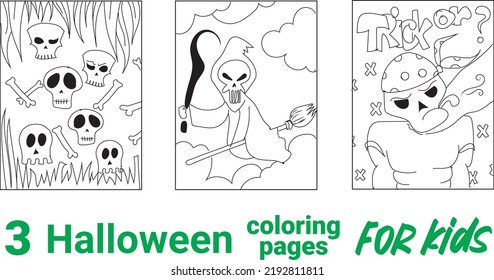 Skeleton Halloween Coloring Page for Kids. Coloring book for adult and kids. Black and White Cartoon Illustration.