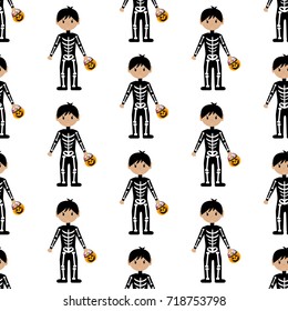 Skeleton halloween costume pattern on the white background. Vector illustration