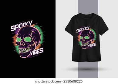 Skeleton Halloween Spooky Vibes T-Shirt Design Template