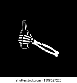 SKELETON HAND WITH BEER BLACK BACKGROUND