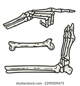 Skeleton hand, bone and leg for halloween design. Bones or graphic element for tattoo