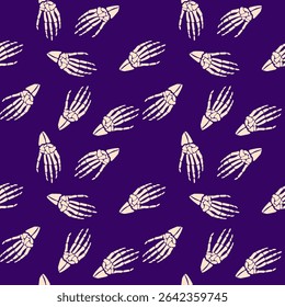 Skeleton hand  bones seamless pattern on dark background. halloween background. Dia de los muertos. vector illustration