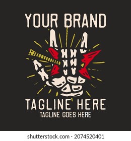 skeleton hand broking a guitar vintage t shirt design template