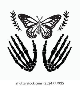 skeleton hand with butterfly graphic design 