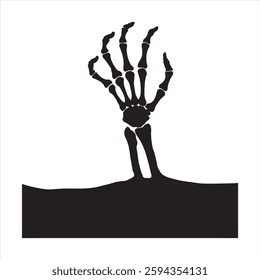 Skeleton Hand Emerging from the Ground silhouette on white background
