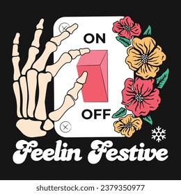 Skeleton Hand Floral Christmas Vector T-shirt Design