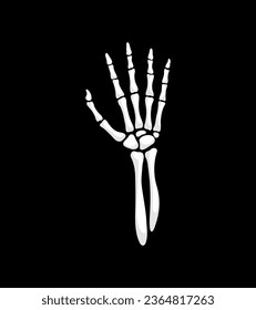 Skeleton Handgeste, einzelne Vektorgrafik offene Knochenpalme. Skelettarm mit langen, schlanken Fingern. Macabre-Erinnerung an Mortalität, unheimliche anatomische Struktur zu Halloween oder medizinische Entwürfe