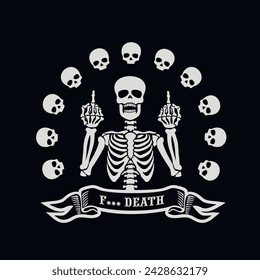 skeleton with hand gesture, vintage design t shirts