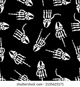 Skeleton Hand Gestures, Seamless Pattern, Vector Illustration