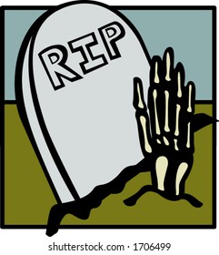 skeleton hand getting out of a tomb