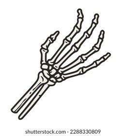 Skeleton hand for halloween design. Hand bones or graphic element for tattoo