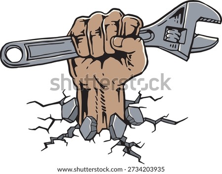 Skeleton Hand Holding Adjustable Spanner Mechanic Vector Illustration